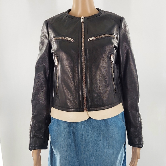 Rag & Bone Pebbled Leather Racing Jacket 2 - Picture 10 of 16